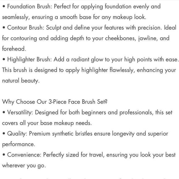 BYOD 3-PIECE FACE BRUSH SET: FOUNDATION, CONTOUR, AND HIGHLIGHTER BRUSH Set NEW‎ - Picture 4 of 4
